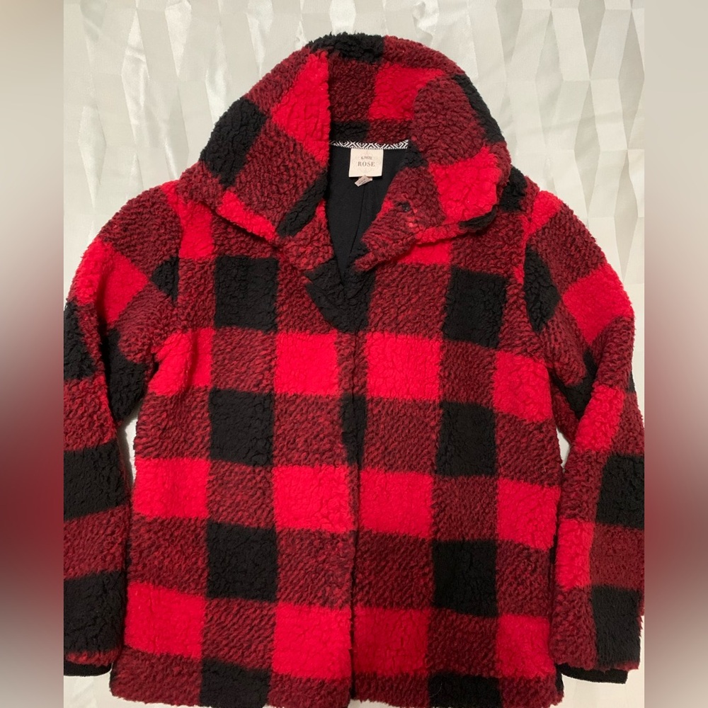 Knox Rose Red and Black Buffalo Check Plaid Sherpa Jacket Size M